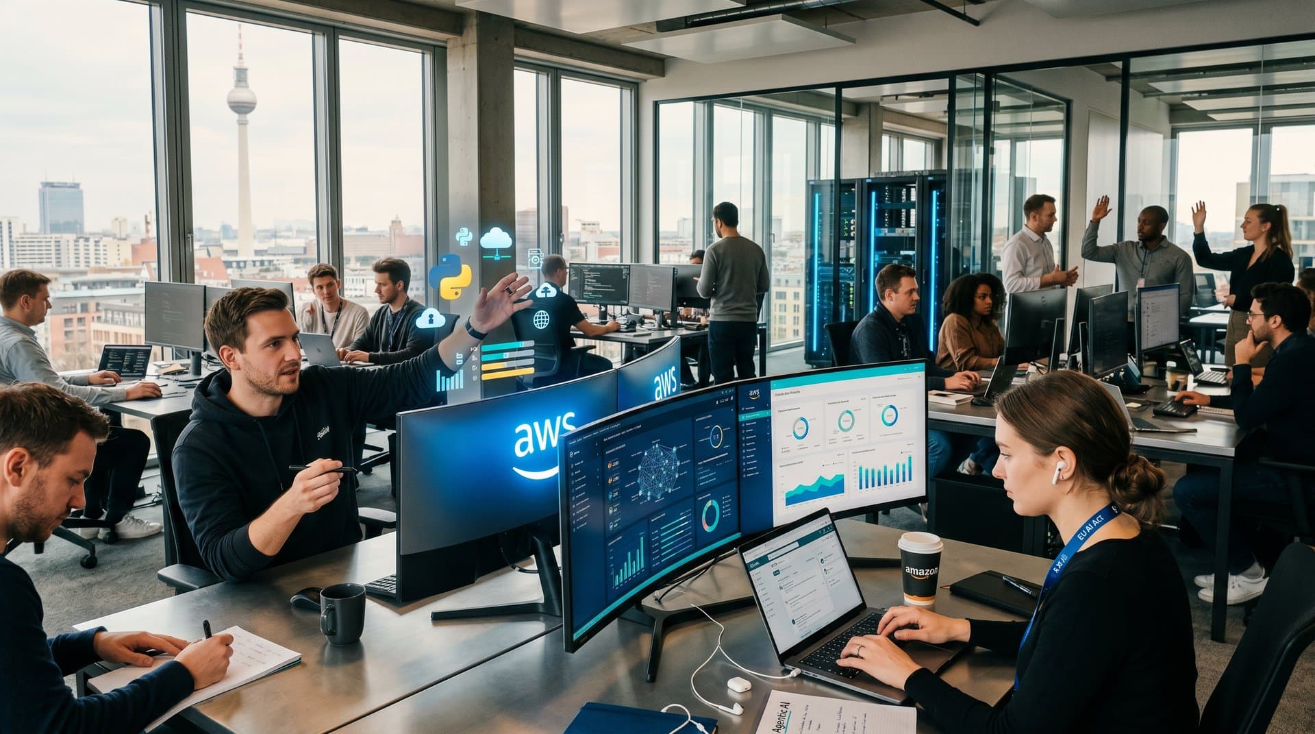 Amazon-Team mit KI-gestützte Einstellungstools: Monitore zeigen Bewerber-Chats und Dashboards (68 chars)