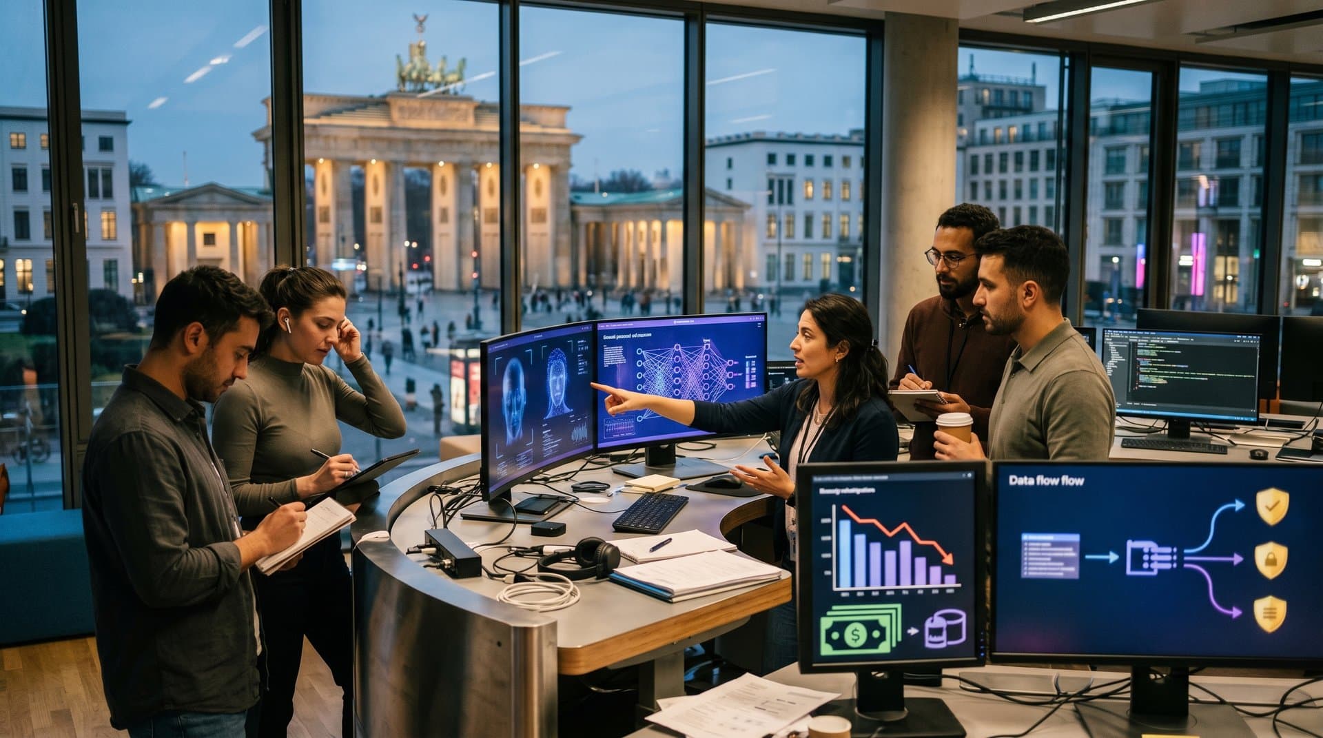 Abstrakte KI-Altersverifikation mit neuronalen Netzwerken und Plattform-Icons