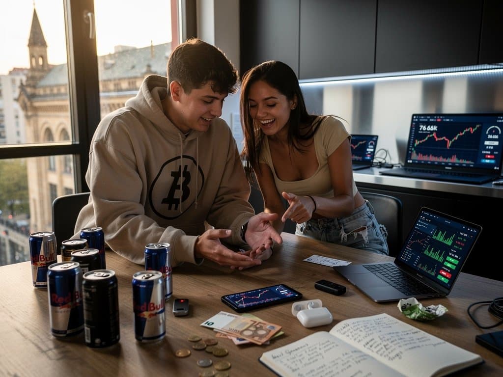 Freunde teilen sichere Crypto-Wallet in Berliner WG mit Charts und Schutz-Apps